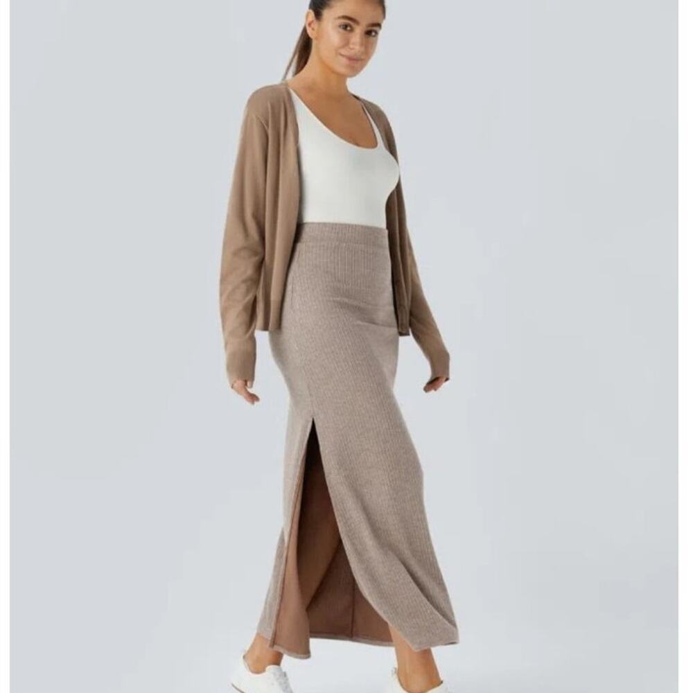 Halara Ribbed High Waisted Hem A Line Maxi Casual Skirt NWT XS